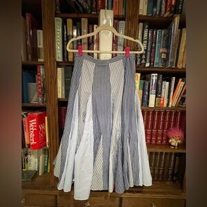 NWT Anthropologie Blue and White Midi A-Line Skirt with Pleats